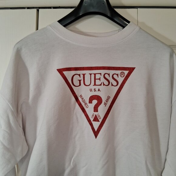 White Guess red sparkle crop sweater - Picture 1 of 9